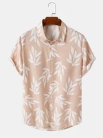 Mens Plants Leaves Allover Print Buttons Up Short Sleeve Shirts
