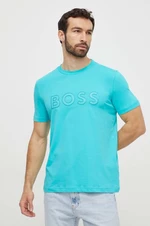 Bavlnené tričko Boss Green pánsky, zelená farba, s nášivkou, 50506344