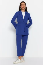 Trendyol Blue Lacing Detailed Crepe Jacket-Pants Woven Bottom-Top Set Trendyol Blue Lacing Detailed Crepe Jacket-Pants Woven Bottom-Top Set