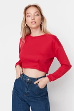 Trendyol Red Crop Waist, Shirred, Thin, Knitted Sweatshirt