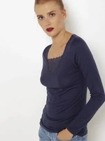 Dark blue T-Shirt with lace CAMAIEU - Women