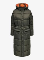 Khaki Womens Quilted Winter Coat Hooded ONLY Puk - Women