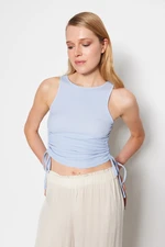 Trendyol Light Blue Shirring Detail Crescent Fabric Crop Knitted Blouse