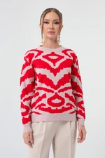 Lafaba női piros zebra Jacquard kötöttáru pulóver