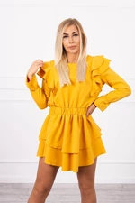 Dress with vertical frills mustard