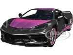 2020 Chevrolet Corvette Stingray Gray Metallic with Pink Carbon Hood and Top "Pink Slips" Series 1/24 Diecast Model Car by Jada