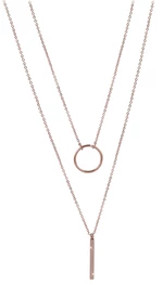 Troli Dvojitý náhrdelník se stylovými přívěsky z růžově pozlacené oceli