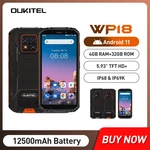 OUKITEL WP18 Rugged Smartphone 5.93Inch HD Display Android 11 Quad Core 4GB+32GB 13MP Camera Mobile Phone 12500mAh Large Battery