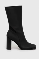 Kožené členkové topánky Calvin Klein Jeans HEEL ZIP BOOT LTH WN dámske, čierna farba, na podpätku, YW0YW01113