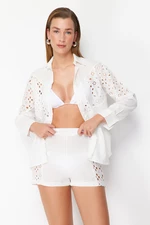 Trendyol White Woven Embroidered 100% Cotton Shirt Shorts Set