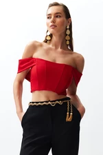 Trendyol Red Carmen Collar Crop Woven Bustier