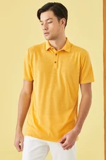 ALTINYILDIZ CLASSICS Pánské tmavě žluté slim fit slim fit polo neck plain ležérní tričko