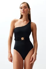 Trendyol Black Belted One Shoulder Regular Swimsuit with Premium Accessories