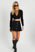 Cool & Sexy Women's Button Detailed Short Skirt Black