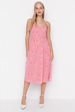 Trendyol Różowa sukienka mini tkana na ramiączkach w kształcie litery A