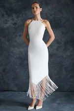 Trendyol Bridal White Tasseled Woven Dress