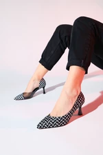 LuviShoes CHEVY dámske čiernobiele vzorované priehľadné topánky na podpätku