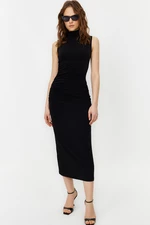 Trendyol Black Zero Sleeve Draped Bodycone/Fitted Maxi Stretchy Knitted Maxi Dress