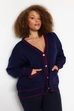 Trendyol Curve Navy Blue-Red Stripe Detailed Knitwear Cardigan