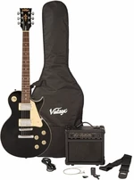 Vintage V10 Coaster Pack Gloss Black Guitarra eléctrica