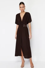 Trendyol Brown Double Breasted Tie Detailed Midi Woven Dress