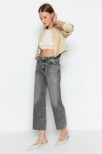 Trendyol Anthracite Normal Waist Crop Straight Jeans