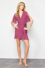 Trendyol Dusty Rose Double Breasted Skirt Ruffle Detailed Chiffon Lined Mini Woven Dress
