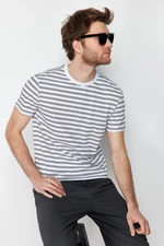 Trendyol White Regular/Regular Fit Striped 100% Cotton T-Shirt