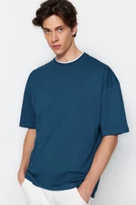 Trendyol Oversize/Wide Cut Short Sleeve Basic 1 Cotton T-Shirt with Contrast Piece Detail
