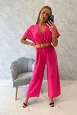 Overall with decorative belt at waist fuchsia