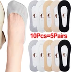 5pairs Women Silicone Anti-slip Invisible Socks Ice Silk Ankle Summer Ultra-thin Breathable Sock Shoe Slippers Low Cut Boat Sock