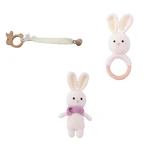 Cream-color Newborn Toy Baby Rattle Crochet Bunny Baby Toy/Newborn Bunny Doll/Babies Pacifier Clip Baby Shower- Present