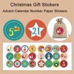 24Pcs Merry Christmas Number Paper Stickers Advent Calendar Multi-Function Gift DIY Sealing Gift Packaging Adhesive Labels Decor