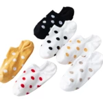 4 Pairs/Lot Women Socks Cotton Set Cute Dot Printed Ankle Boat Sox for Sweet Girls Chaussette with Silicone Meias Dropshipping