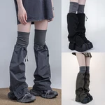 Women's Knit Patchwork Leg Warmers Retro Gothic Drawstring Calf Socks Harajuku Loose High Socks