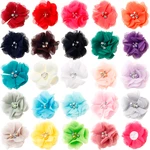(10pcs/lot) 2" 24colors Chiffon Fabric Flowers Pearl Rhinestone Flower Beaded Flower hair&jewelry DIY Hair Accessories