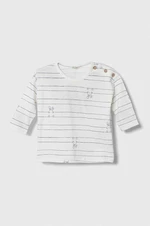 Detské bavlnené tričko s dlhým rukávom United Colors of Benetton biela farba, vzorovaný