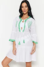 Trendyol Green Mini Tkane Frędzle 100% Bawełniana Sukienka Plażowa
