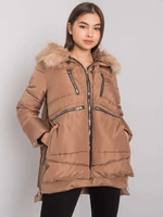 Women's camel winter jacket with hood