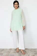 Trendyol Mint Chiffon Pleated Woven Tunic