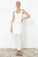Trendyol White Pool Neck Lace Lining Stretchy Knitted Maxi Dress