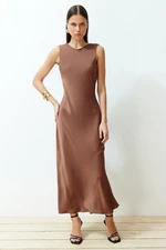 Trendyol Brown Back Detailed Satin Maxi Woven Dress