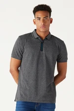 ALTINYILDIZ CLASSICS Men's Anthracite-melange Slim Fit Slim Fit Zippered Polo Neck Short Sleeve Cotton T-Shirt. ALTINYILDIZ CLASSICS Men's Anthracite-melange Slim Fit Slim Fit Zippered Polo Neck Short Sleeve Cotton T-Shirt.