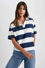 DEFACTO Relax Fit Polo Neck Striped Short Sleeve T-Shirt