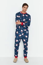 Trendyol Navy Blue Men's Regular Fit Knitted Pajamas Set, Family Combination.
