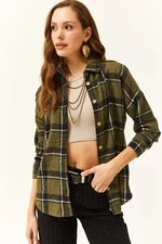 Olalook Women's Khaki Plaid Lumberjack Shirt