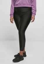 Women's high-waisted leggings with shiny ribbed pedal black