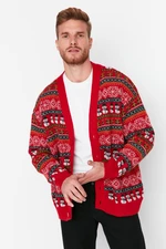 Trendyol viacfarebný pánsky oversize fit široký vianočný pletený kardigán.