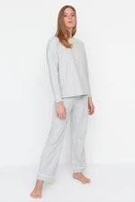 Trendyol Gray Melange Piping Detailed Thessaloniki Knitted Pajamas Set