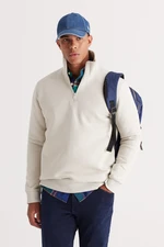 AC&Co / Altınyıldız Classics Men's Beige Standard Fit Normal Cut Stand-Up Bato Collar Cotton Sweatshirt